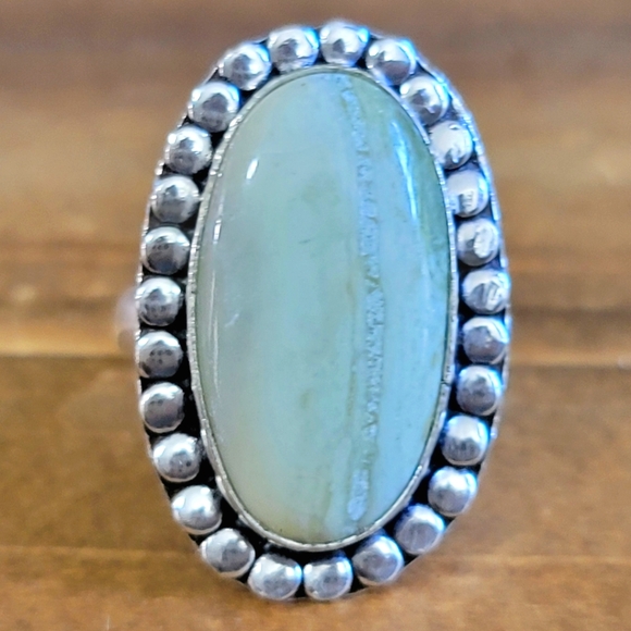 Indian Serpentine Gemstone Silver Ring 925 Size 9.5 Women Jewelry Bohemian Boho - Picture 1 of 4